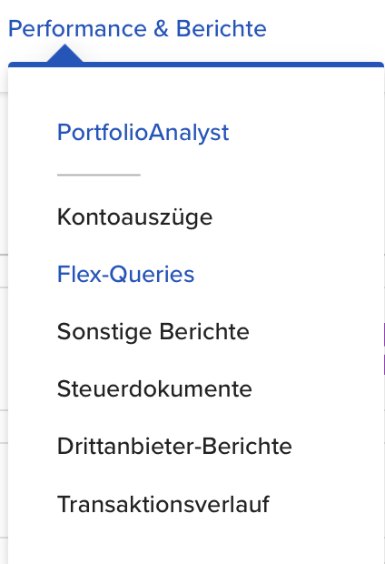CapTrader-Menü Performance und Berichte mit dem Eintrag Flex-Queries