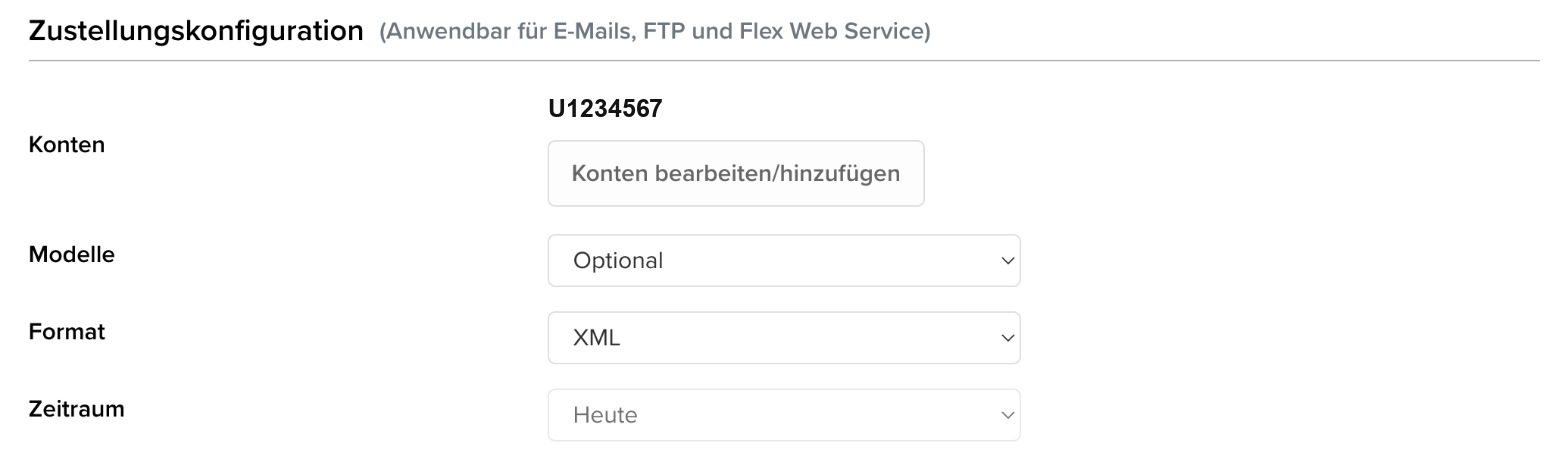 Zustellungskonfiguration der Handelsbestätigung mit Zeitraum Heute